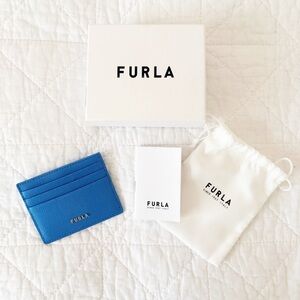 NEW Furla Classic Business Card Case Ciano Blue NIB
